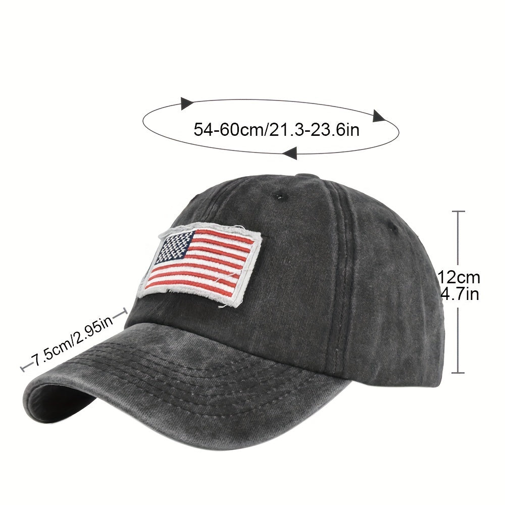 Vintage Washed Distressed Cotton Dad Hat Flag Patch Baseball Cap