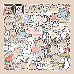 60pcs Cartoon Bunny Kitten Graffiti Stickers for DIY Projects