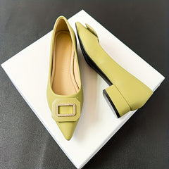Women's Pointed Toe Low Heels Slip On Buckle Decor Chunky Heels