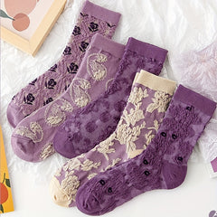Retro Style Floral Print Socks for Women - Pack of 10