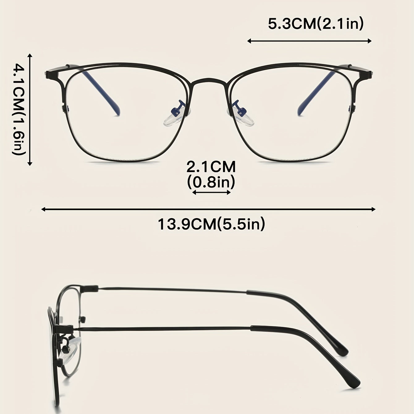 Square Anti Glasses For Women Men Lightweight Metal Frame Clear Lens Glasses