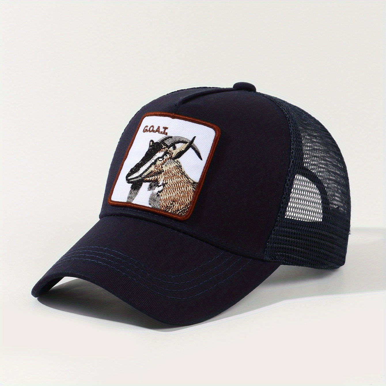 Goat Embroidery Patch Trucker Hat Mesh Breathable Unisex Golf Baseball Cap