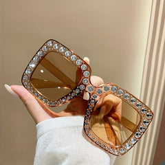Summer Square Sunglasses Rhinestone UV400 Sun Shades for Women