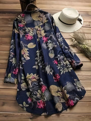  Tropical Print Long Sleeve Button Up Tunic Shirt Top