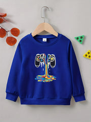 Broken Gamepad Print Boys Casual Pullover Sweatshirt