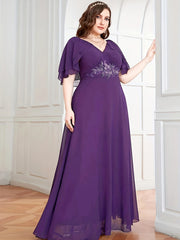  Floral Appliques Cape Sleeve Formal Dress