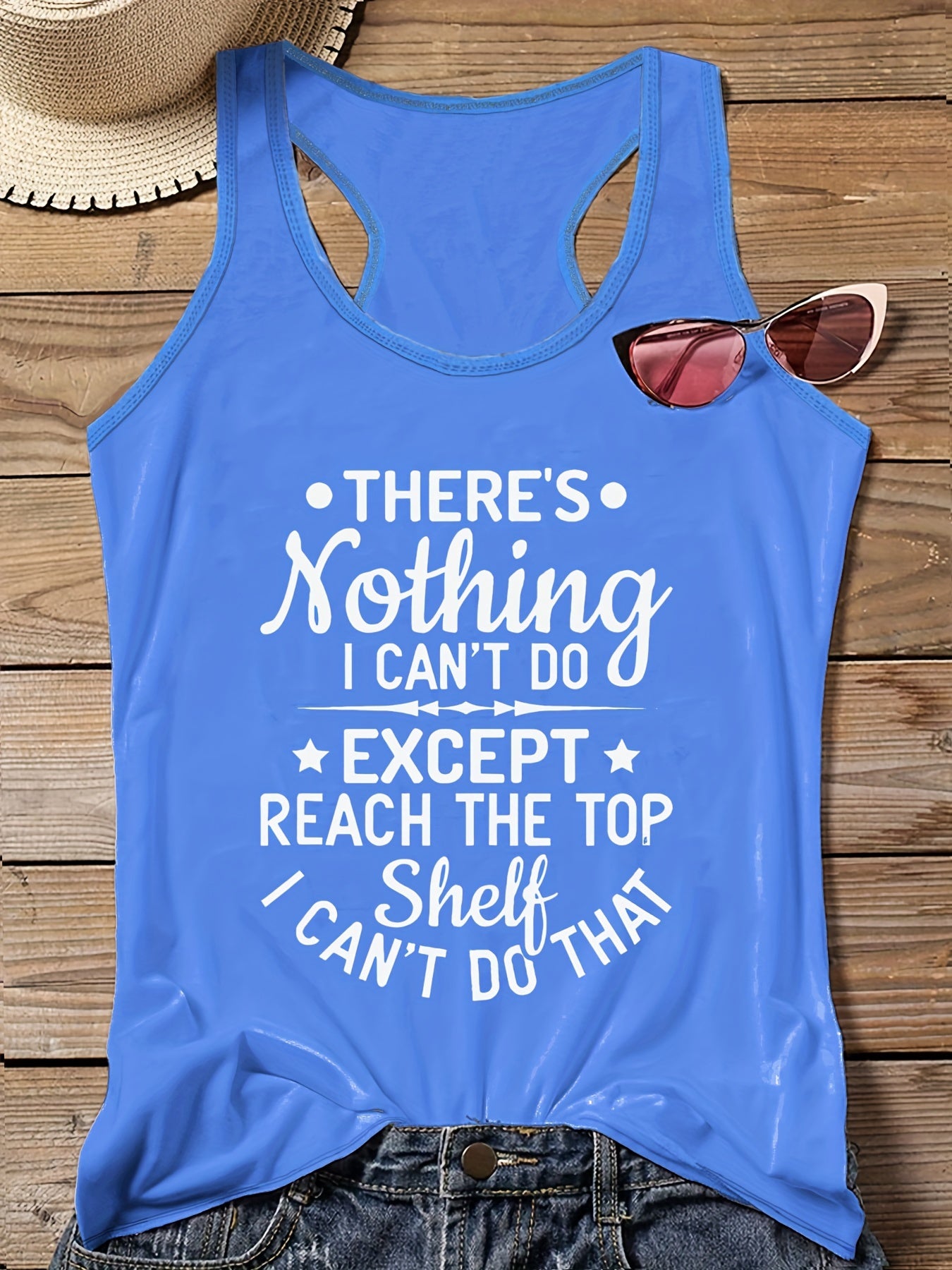  Casual Tank Top Women's Plus Slogan Print Round Neck Vest Top