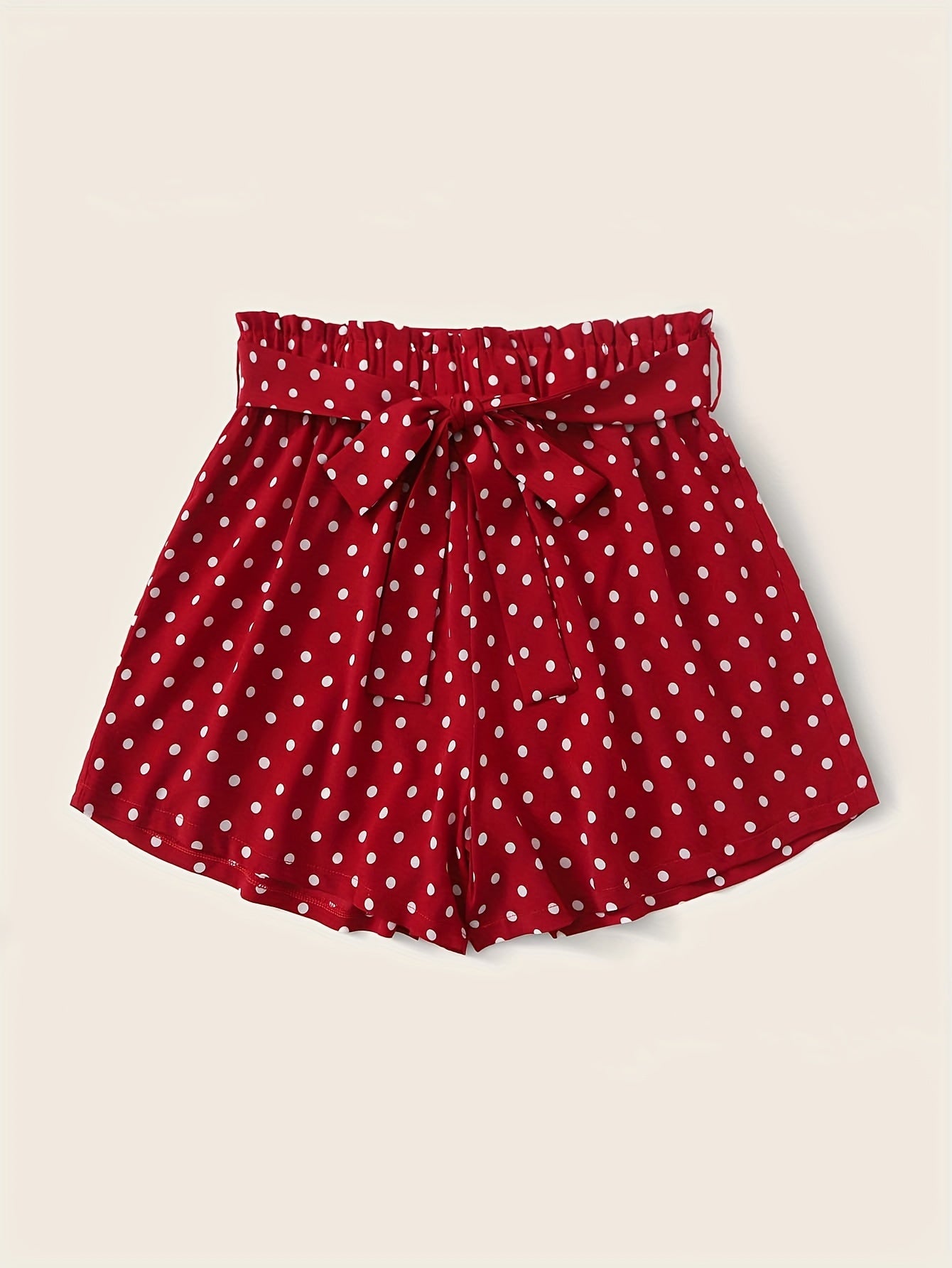  Polka Dot Print Elastic Shorts With Belt