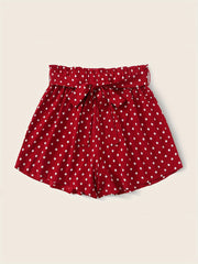  Polka Dot Print Elastic Shorts With Belt