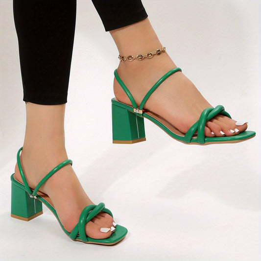 Women's Cross Strap Square Toe Sandals Chunky Heels