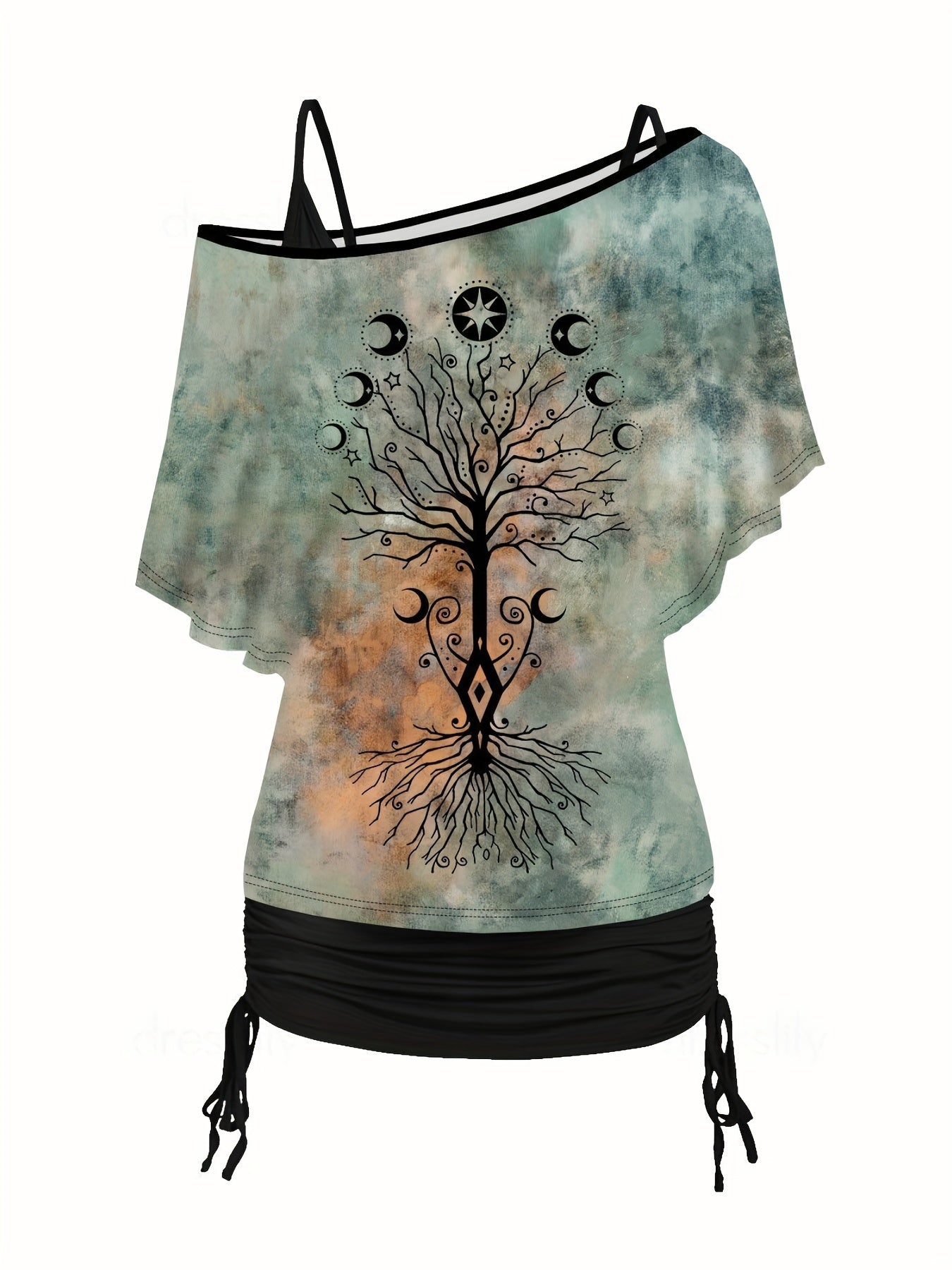 Women's Plus Graphic Print One Shoulder Top & Solid Cami Top Set