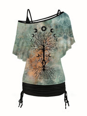 Women's Plus Graphic Print One Shoulder Top & Solid Cami Top Set