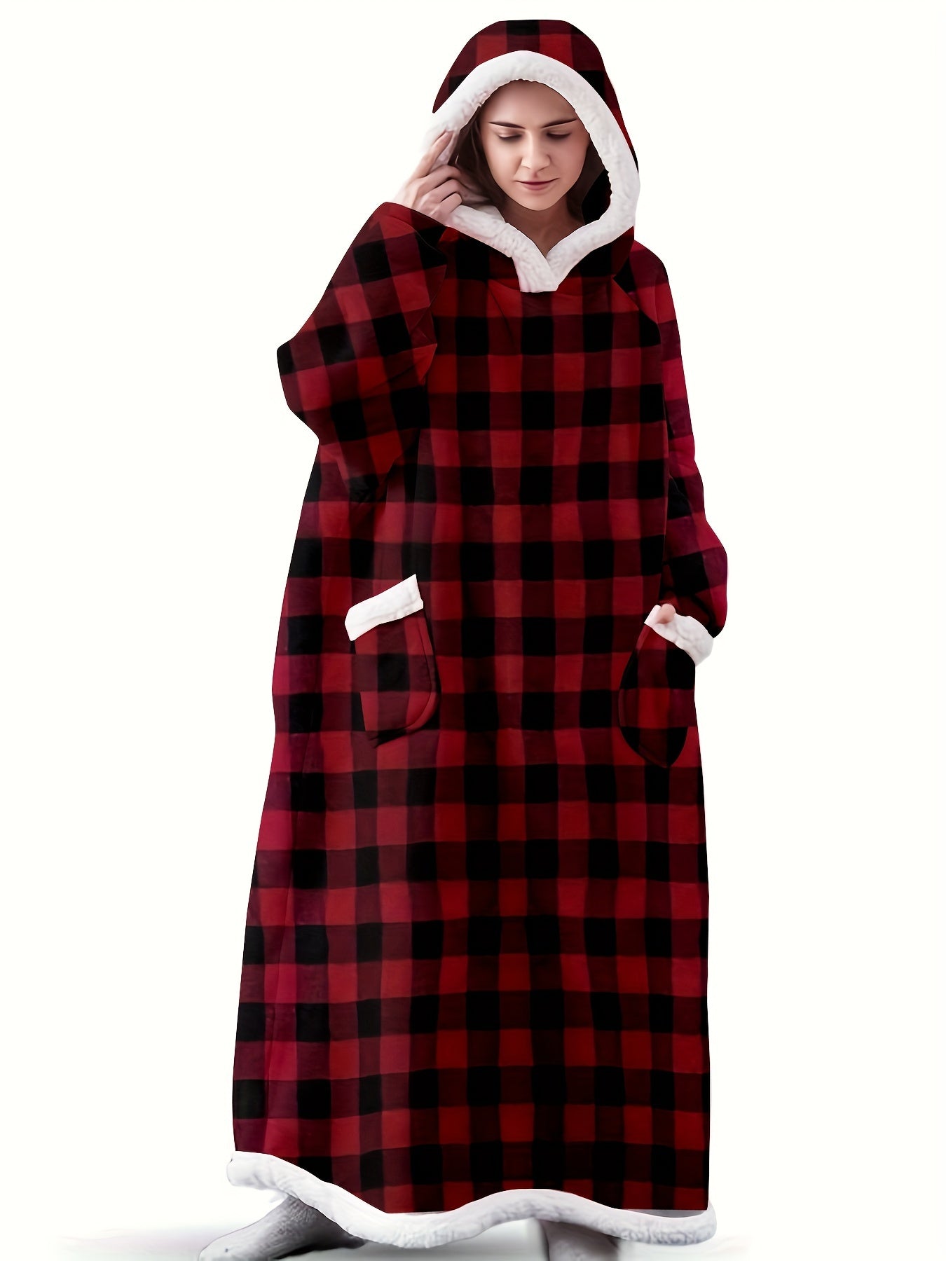  Flannel Lounge Robe Hooded Winter Fleece Blanket