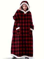  Flannel Lounge Robe Hooded Winter Fleece Blanket