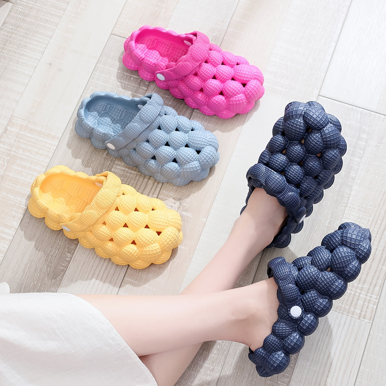 Women's Lychee Bubble Sandals Slip-On Slide Slippers Outdoor Shoes