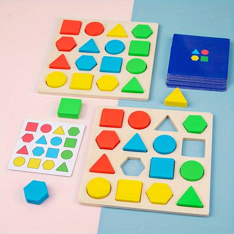 Wooden Geometric Matching Building Blocks Educational Toys
