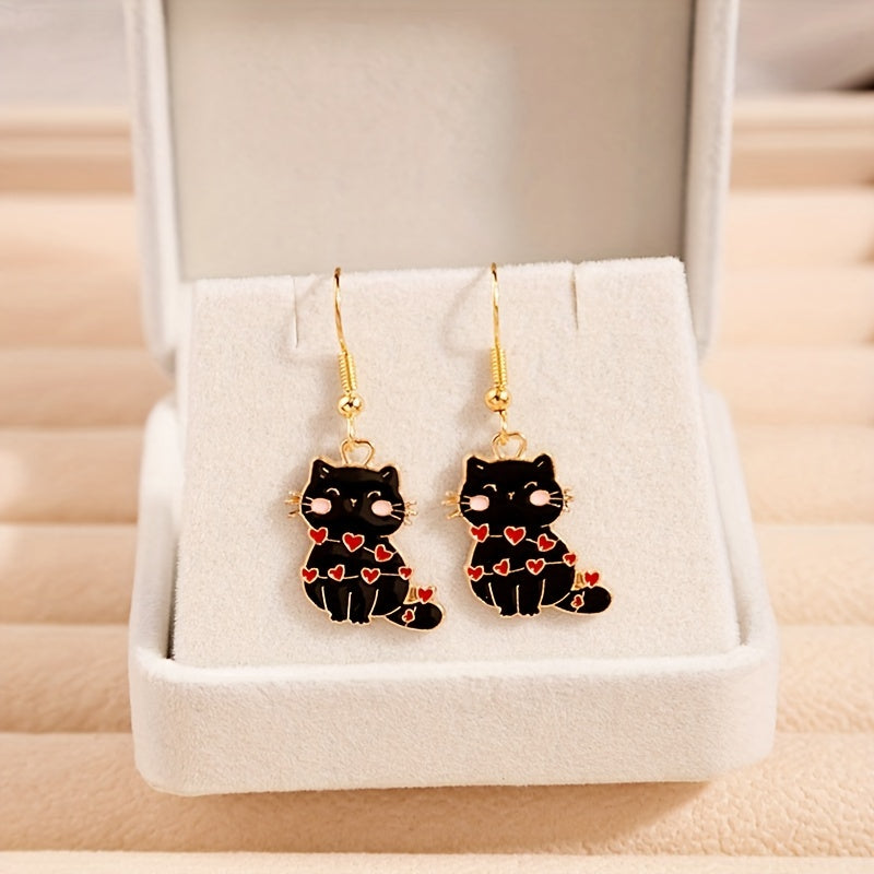 Love Cat Drop Earrings Animal Ear Jewelry For Women