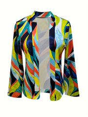  Abstract Stripe Print Long Sleeve Blazer