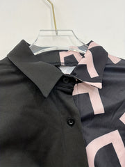  Colorblock Letter Print Shirt & Pants Set