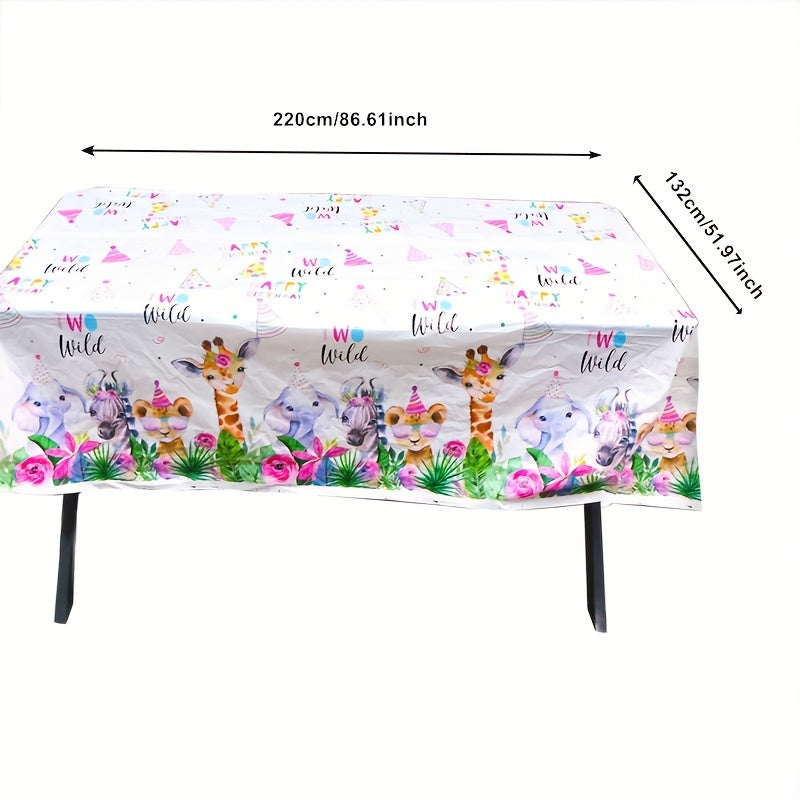Jungle Safari Animals 2nd Birthday Tablecloth Giraffe Print Tablecover
