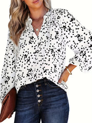  Dalmatian Print Lantern Sleeve Blouse