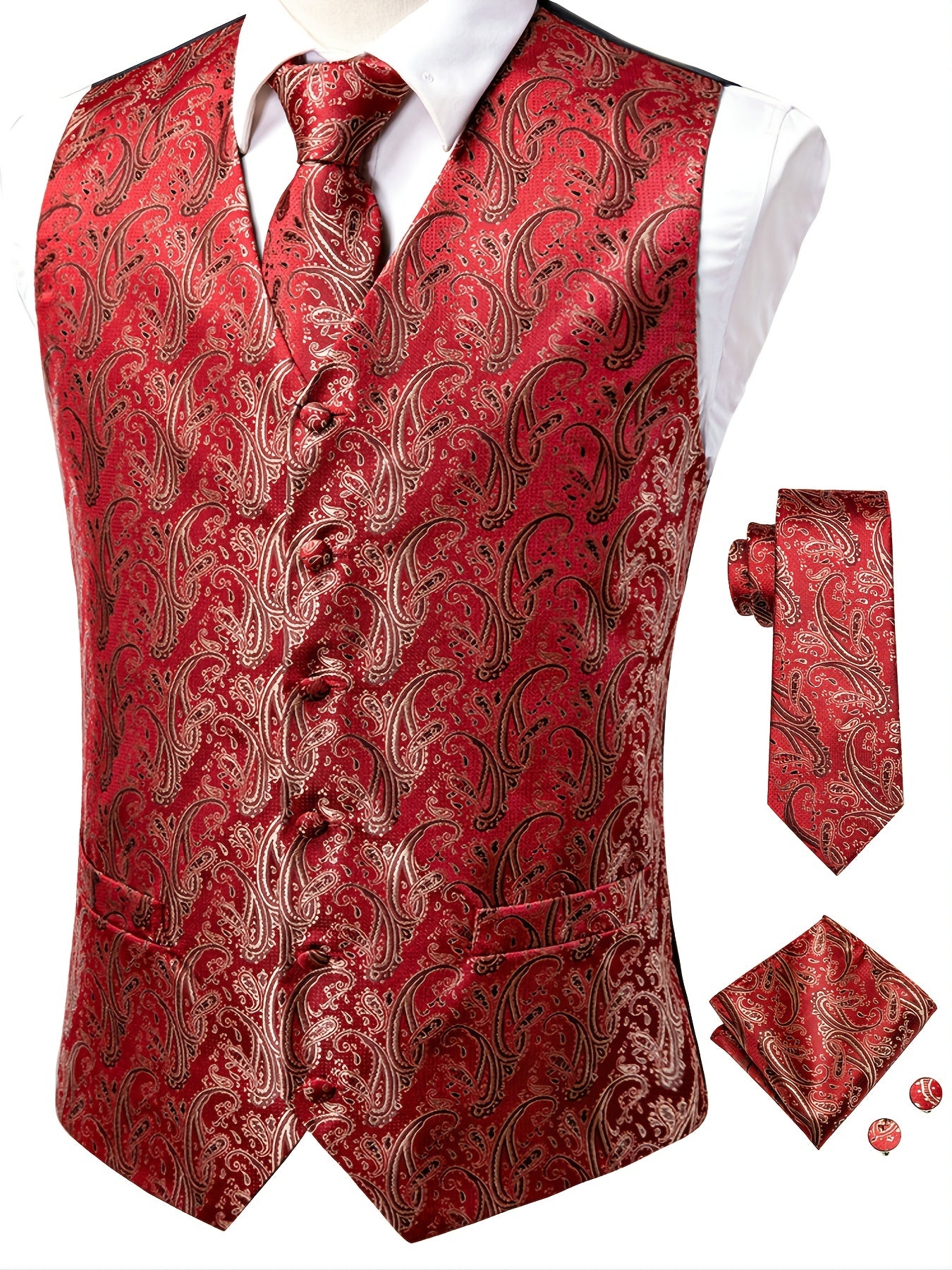 Men's Vintage Fit Sleeveless Vest Set Formal Suit Waistcoat