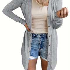  Solid Button Up Long Sleeve Cardigan