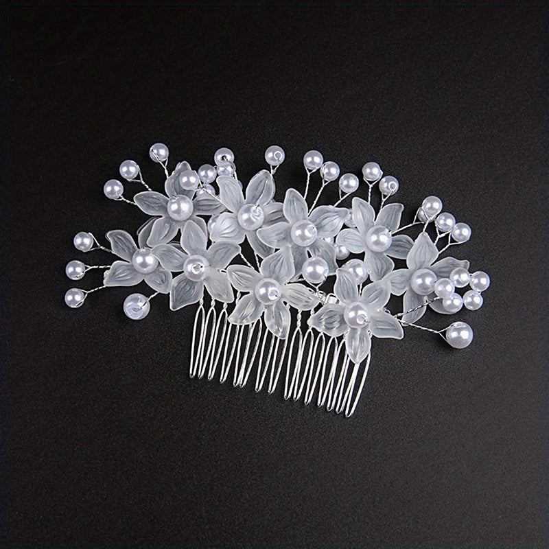 Crystal Flower Hair Comb Wedding Bridal Hair Comb Faux Pearl Flower Insert Comb