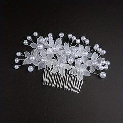 Crystal Flower Hair Comb Wedding Bridal Hair Comb Faux Pearl Flower Insert Comb
