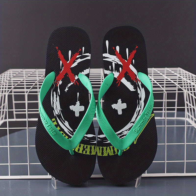 Men's Cartoon Print Arch Support Flip Flops Lightweight Non-slip Sandals