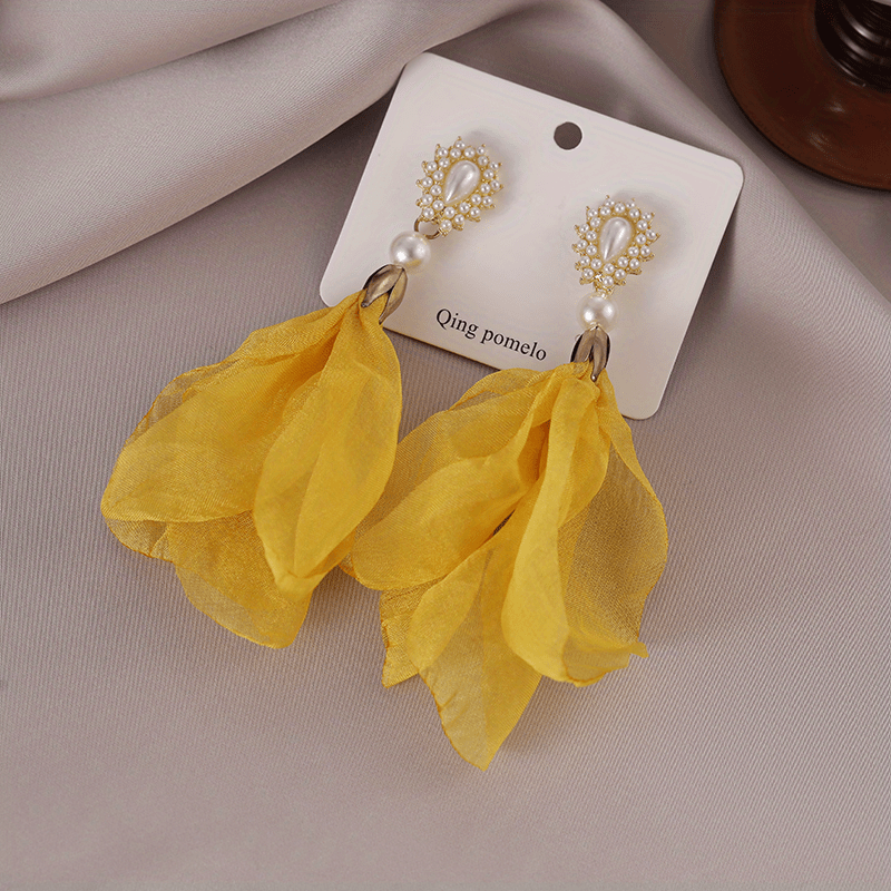 Pearl & Chiffon Drop Earrings - Fashionable Jewelry for Women