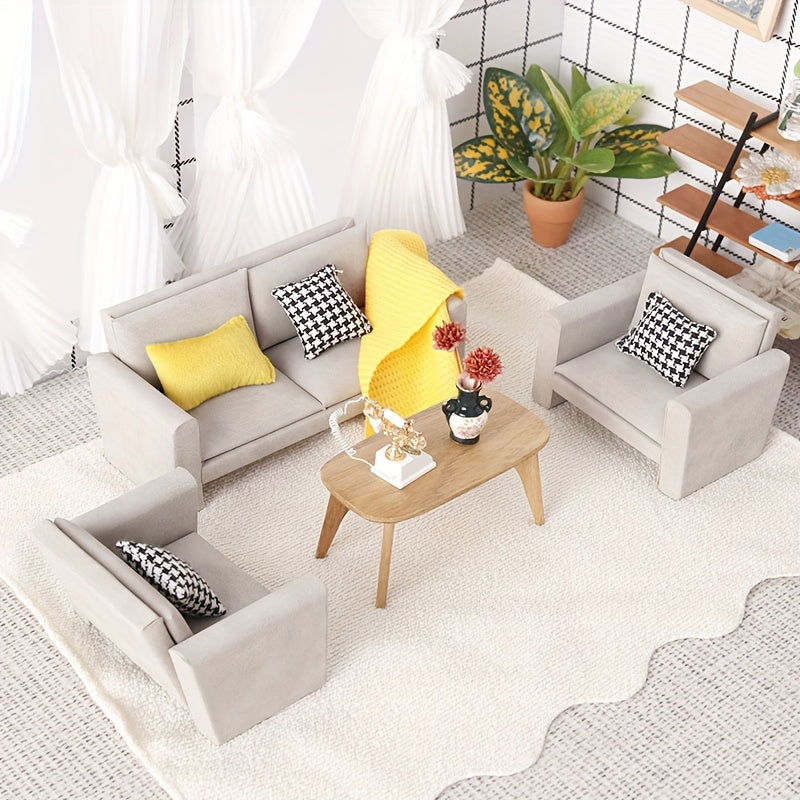 Dollhouse Sofa with Cushion and Blanket DIY Accessory Model