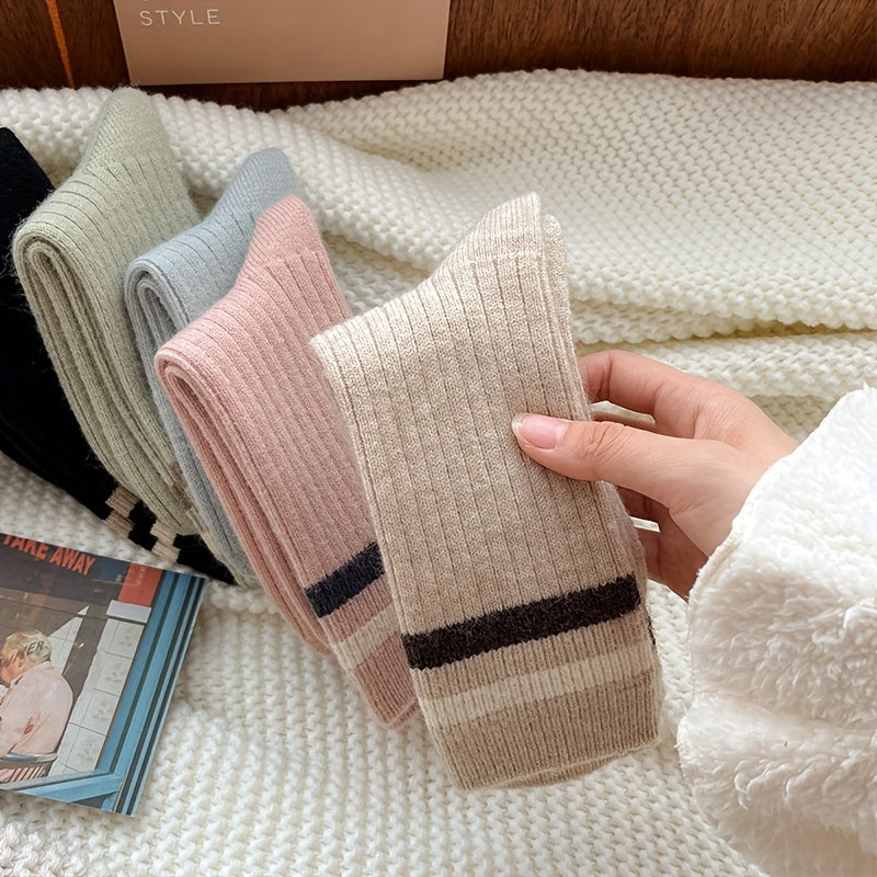 5 Pairs Women's Striped Crew Socks