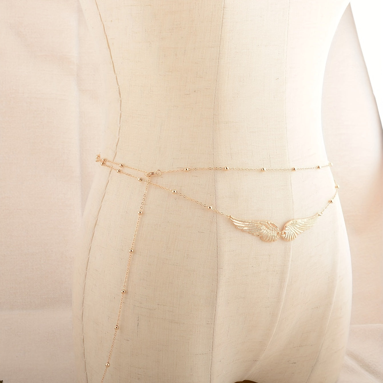 Layered Golden Wing Waist Chain Beaded Metal Waistband Dress Girdle