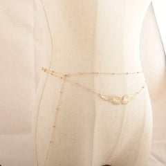 Layered Golden Wing Waist Chain Beaded Metal Waistband Dress Girdle