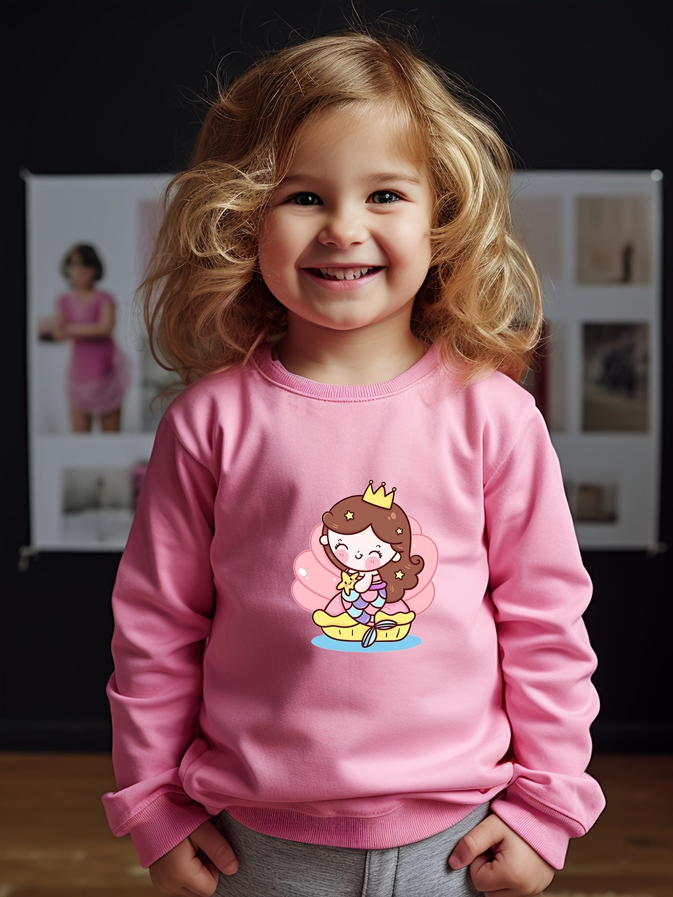 OERYUI Princess Print Crew Neck Pullover Top Kids Clothes Spring