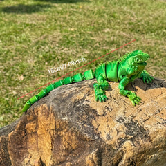 Vibrant Red 3D Printed Lizard Statue with Flexible Joints Articulated Tail