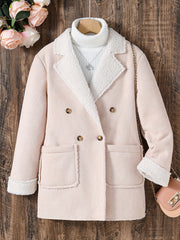 Girls' Winter Coat Fleece Warm Lapel Collar Overcoat