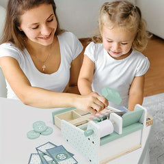 Wooden Toy Cash Register Kids Play House Business Simulation