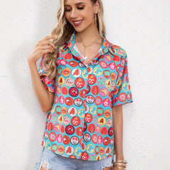  Fruit Print Short Sleeve Button Up Vacay Shirt