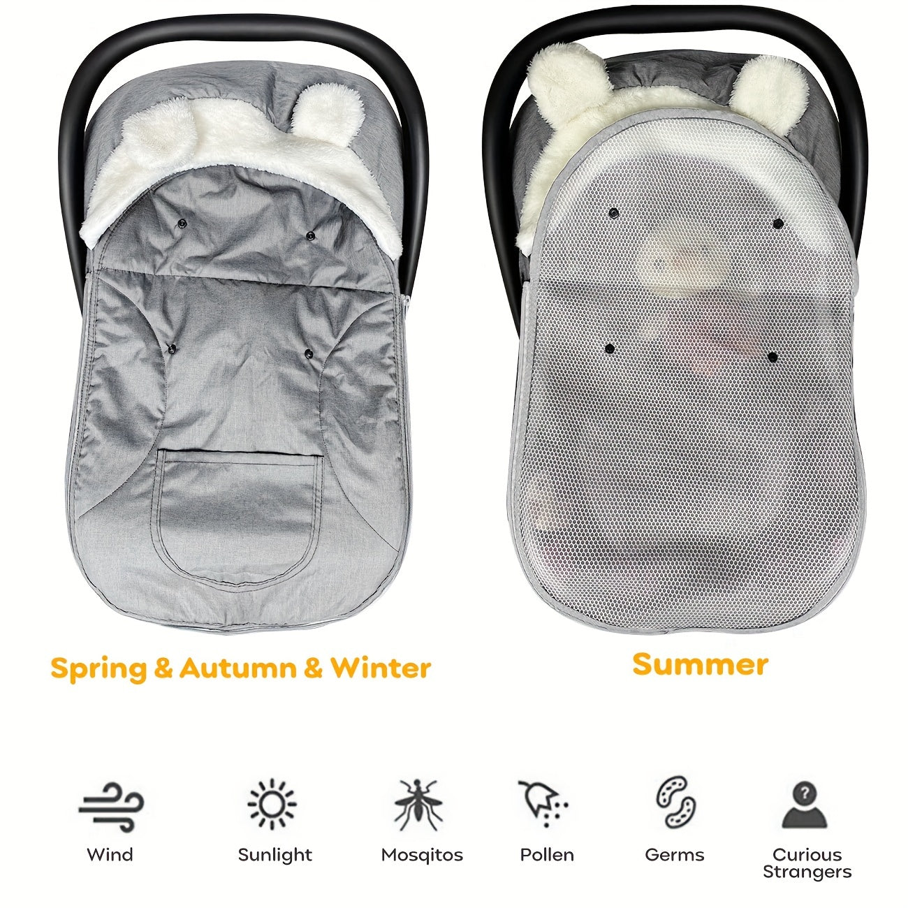 2 in 1 Baby Car Seat Cover Universal Fit Mesh Cover & Window