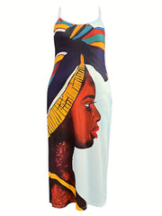  Colorblock Figure Print Maxi Cami Dress