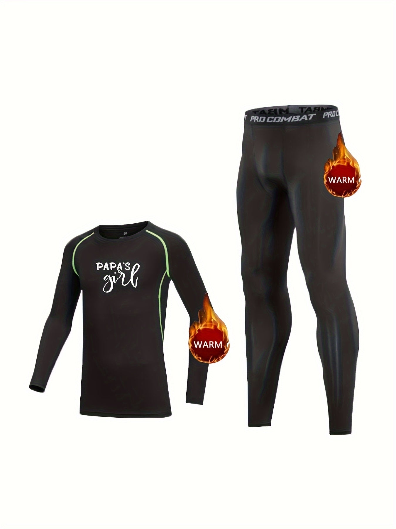 2pcs Toddler Fleece Compression Sets PAPA'S GIRL Print Crew Neck Matching Pants
