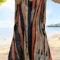  Brush Print Long Sleeve Maxi Dress With Pockets