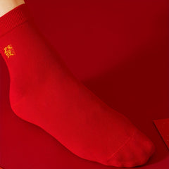 6 Pairs Year of the Dragon Red Fu Socks Women's Stockings