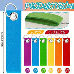30pcs DIY Rainbow Felt Keychains Blank & Plush Keychains 6 Colors