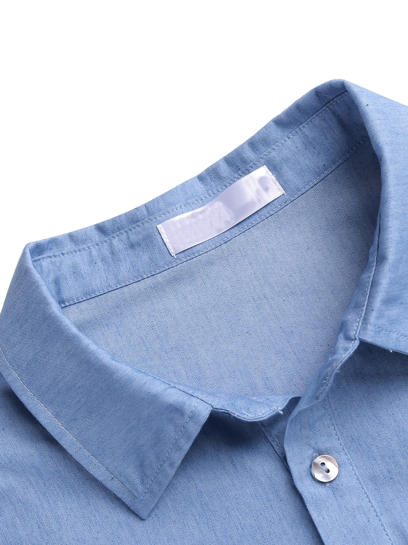 Short Sleeves Denim Top Button Front Lapel Casual Denim Shirt