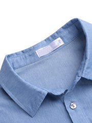 Short Sleeves Denim Top Button Front Lapel Casual Denim Shirt