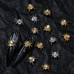 10pcs Halloween Spider Nail Art Charms With Rhinestones 3D Alloy Spider Nail Gem