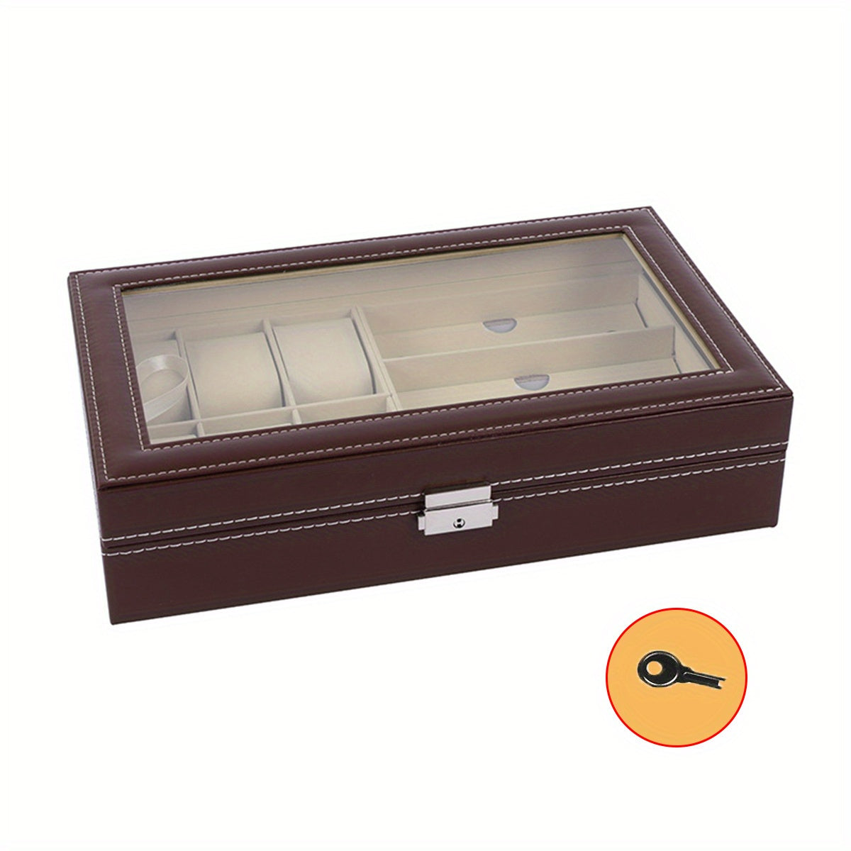 Brown Sunroof Watch Storage Box With Lock